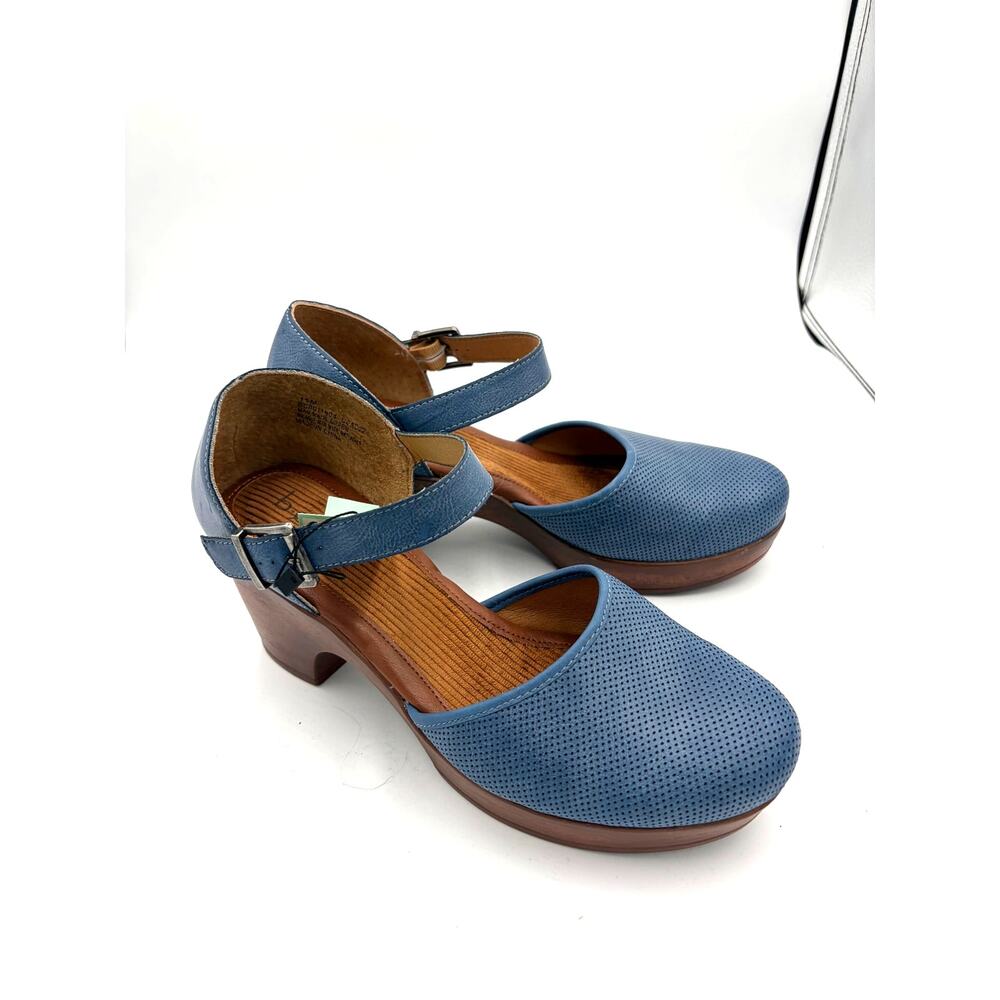 BOC Blue Leather Heeled Clogs, 11